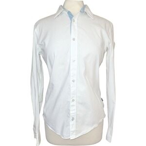 Hugo Boss Crisp White Structured Textured Slim Fit Tailored Button Down Blouse S
